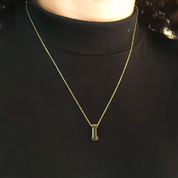 Altın Kaplama I Harf Kolye 55 cm KLY-544 - Resim 2