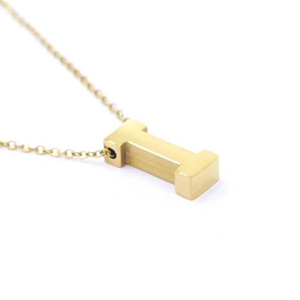 Altın Kaplama I Harf Kolye 55 cm KLY-544 - Resim 4