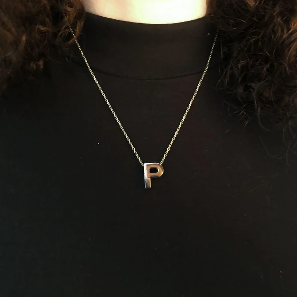 316L Çelik P Harf Kolye 55 cm KLY-550 - Resim 2