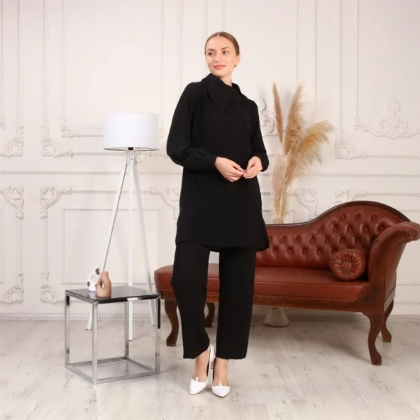 Mucize Yaka Detaylı Tunik Pantolon Sade Basic İkili Takım - 70038.003 - Siyah - 4