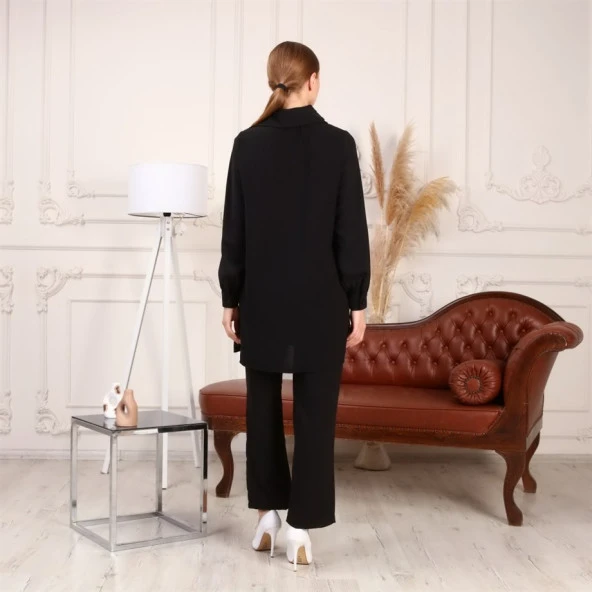 Mucize Yaka Detaylı Tunik Pantolon Sade Basic İkili Takım - 70038.003 - Siyah - 6
