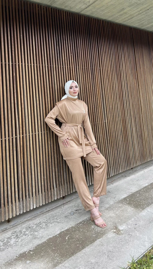 Robby Broş Detaylı Kuşaklı İkili Takım - 71116.026 - Bej - Resim 2