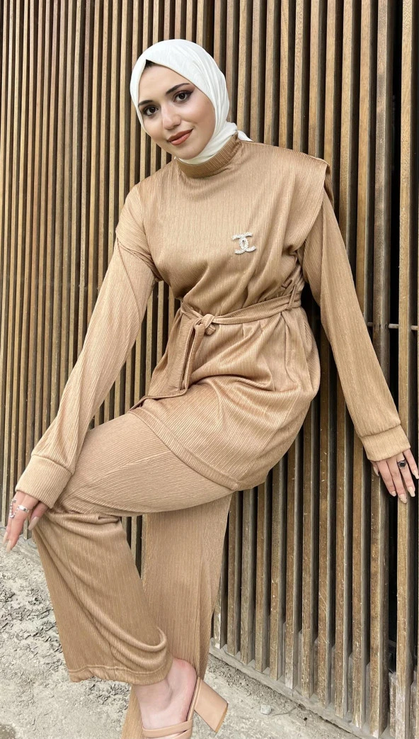 Robby Broş Detaylı Kuşaklı İkili Takım - 71116.026 - Bej - Resim 3