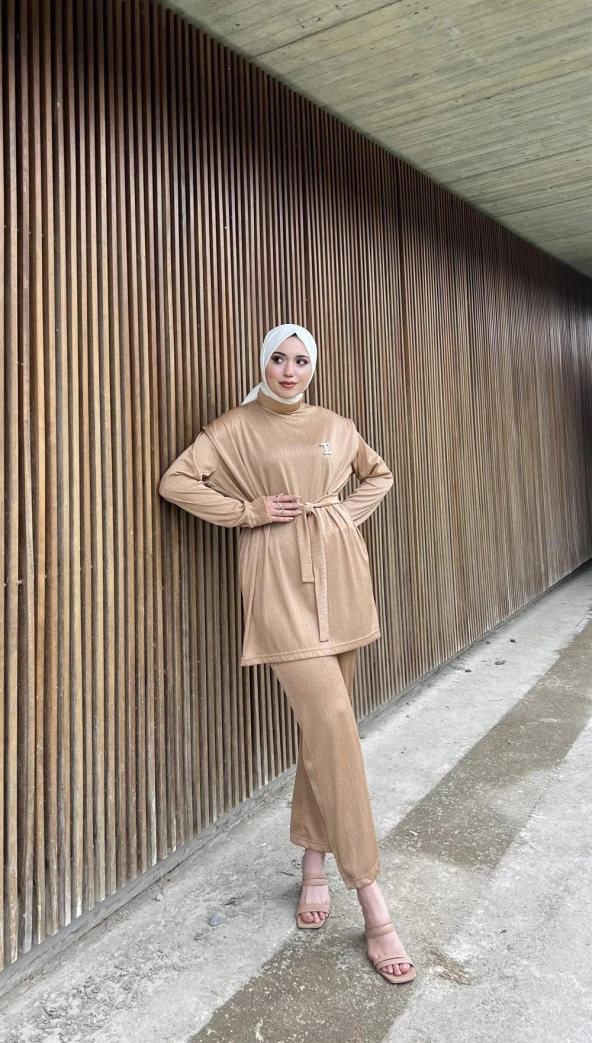 Robby Broş Detaylı Kuşaklı İkili Takım - 71116.026 - Bej - Resim 4