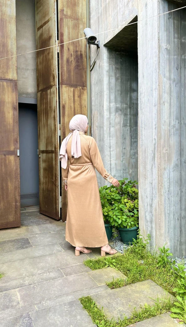 Silvia Bürümcük İncili Tesettür Elbise - 71108.026 - Bej - 4