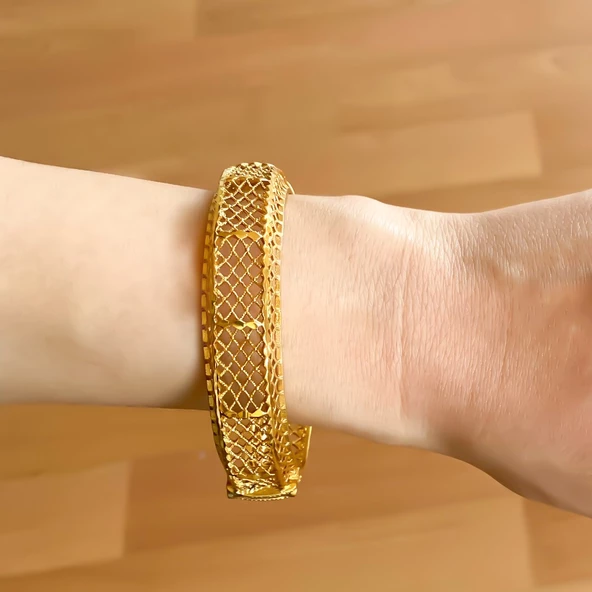 Altın Kaplama Hint İşi Çelik Kadın Kelepçe - 2