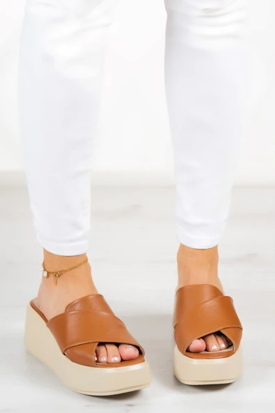 Erkan Saçmacı Olivia Taba Hakiki Deri Dolgu Topuk Terlik - 3