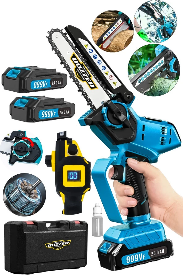 Dozzer 21V Dijital Şarj Göstergeli Karbon Motor Şarjlı Akülü Dal Kesme Budama Testere Makinesi