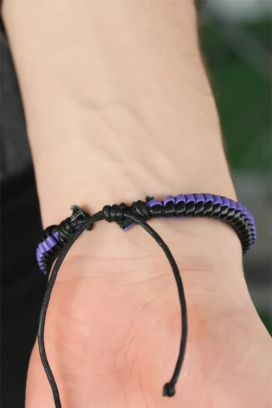 Mor Deri Erkek Bileklik - TJ-EB2739-KS - 2