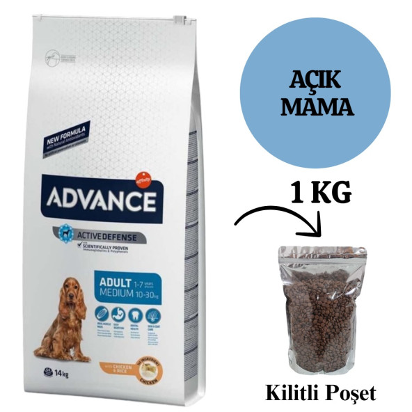 Advance Adult Medium Tavuklu 1 kg Orta Irk Yetişkin Köpek Maması AÇIK PAKET