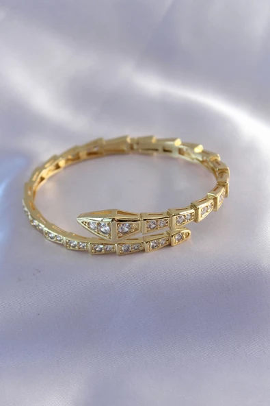 VIP Seri Yılan Model Gold Renk Kadın Kelepçe Bileklik - TJ-BB5489 - Resim 2