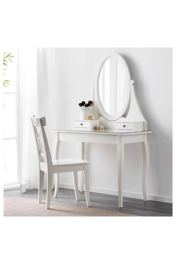 Hemnes, Makyaj Masası, 100x50 Cm, Beyaz Renk Çekmeceli-Aynalı Masa - 2