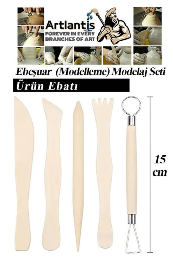 Seramik Çömlek Şelillendirme Seti 35 Parça Ebeşuar Kil Modelaj Modelleme Beyaz Kil 6 lı Akrilik Boya Palet Fırça Fırça Temizleme Kabı - 6