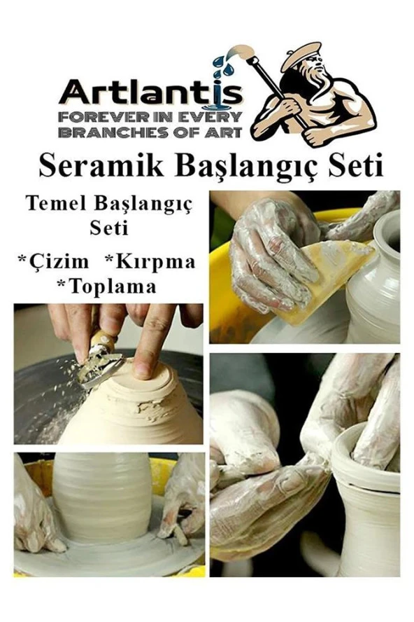 Seramik Çömlek Şekillendirme Seti 30 Parça Ebeşuar Kil Modelaj Modelleme Beyaz Kil 6 lı Akrilik Boya Palet Fırça Fırça Temizleme Kabı - 6