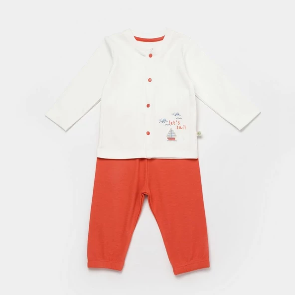 Bibaby Biorganic Sun Lets Sail Bebek Pijama Takımı 59790 Ekru Mavi