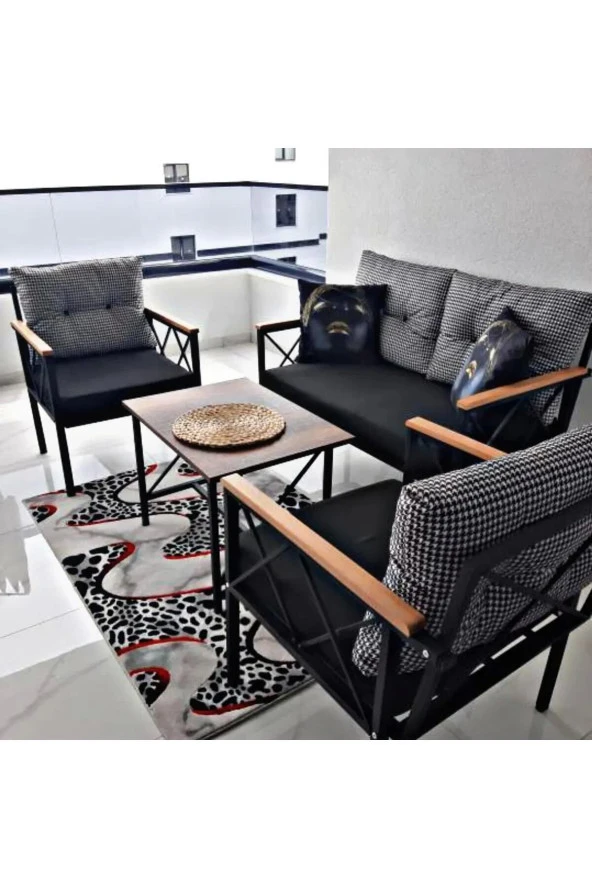 Sosyal Medya Dekorasyon Balkon, Cafe, Ofis, Bahçe Mobilyası 2+1+1 Takımı - 2