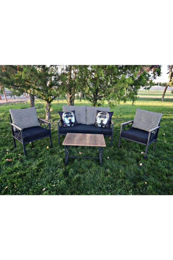 Sosyal Medya Dekorasyon Balkon, Cafe, Ofis, Bahçe Mobilyası 2+1+1 Takımı - 4