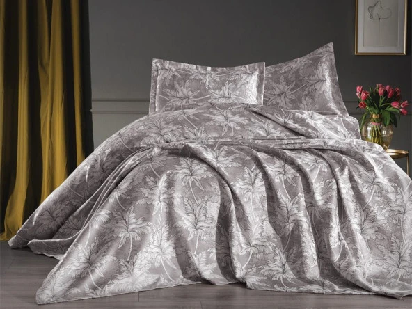 Palma Jakarlı Şönil Çift Kişilik Pike Seti Gri ürün görseli