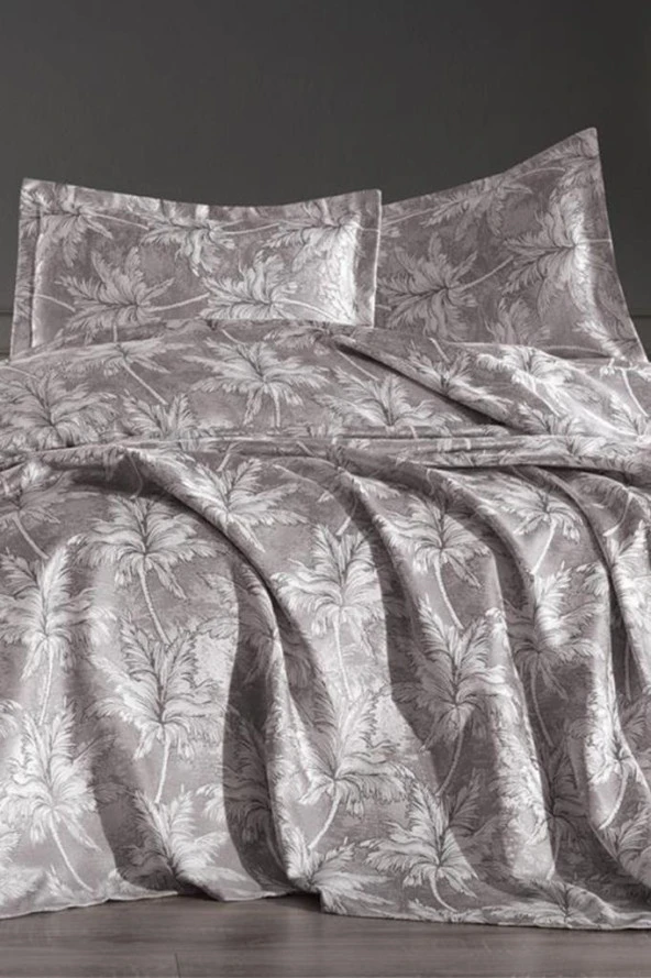 Palma Jakarlı Şönil Çift Kişilik Pike Seti Gri - Resim 2