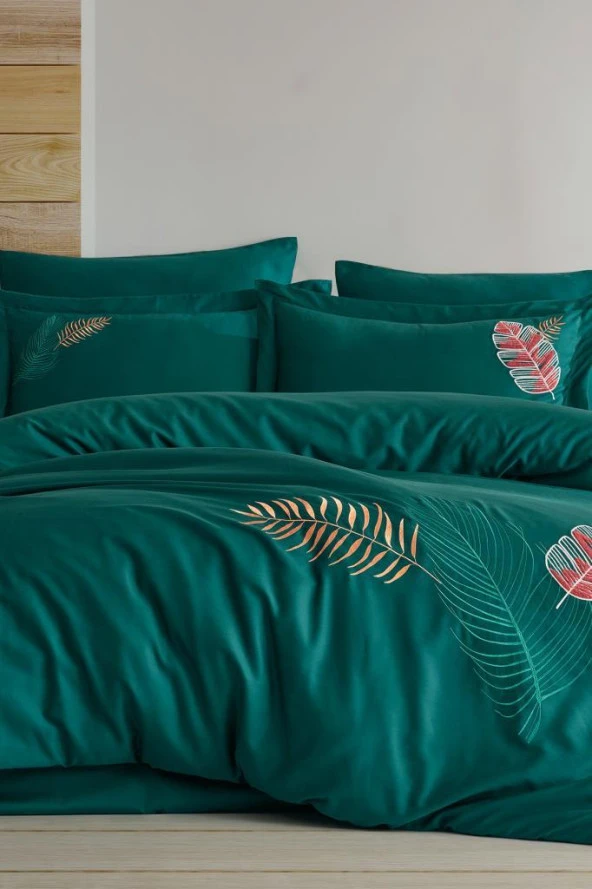 Talia Nakışlı %100 Pamuk Saten Çift Kişilik Nevresim Takımı Yeşil ürün görseli
