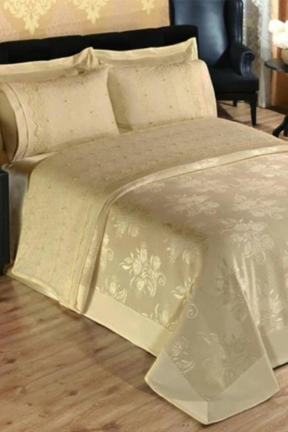 Fransız Güpürlü İncili Pike Seti 3 Parça Cappucino - Resim 2