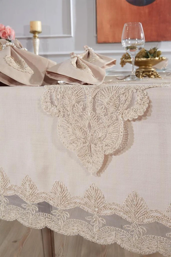 Midye Masa Örtüsü Takımı 18 Parça Cappucino - Resim 5