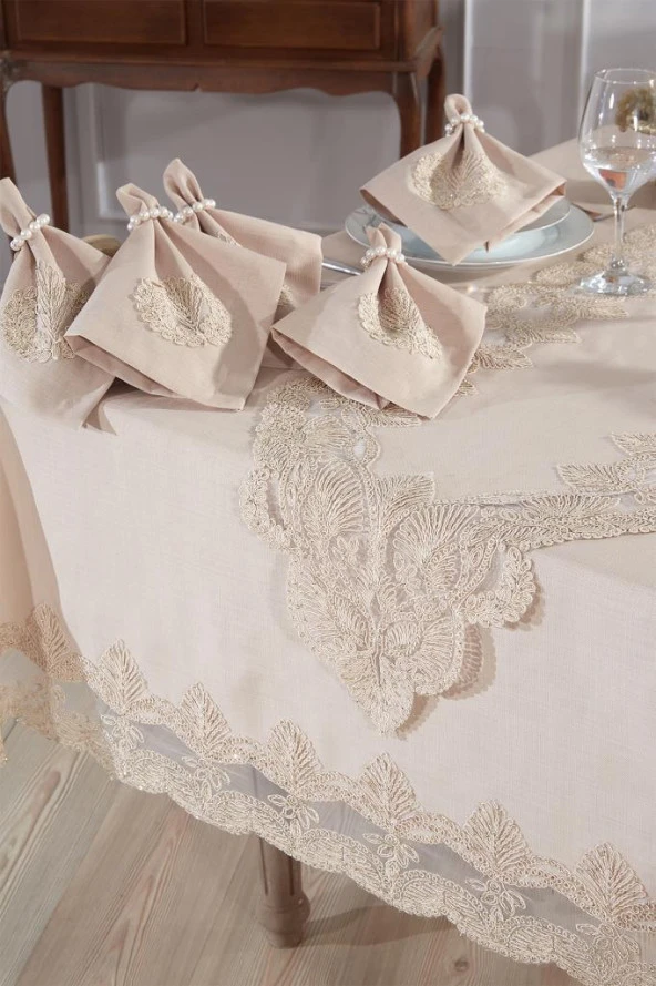 Midye Masa Örtüsü Takımı 18 Parça Cappucino - Resim 7