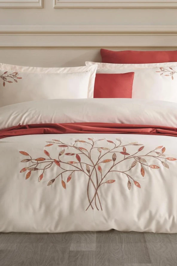 Amor Nakışlı %100 Pamuk Saten Çift Kişilik Nevresim Takımı Şampanya ürün görseli