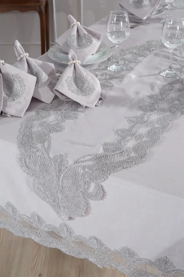 Midye Masa Örtüsü Takımı 18 Parça Gri - Resim 6
