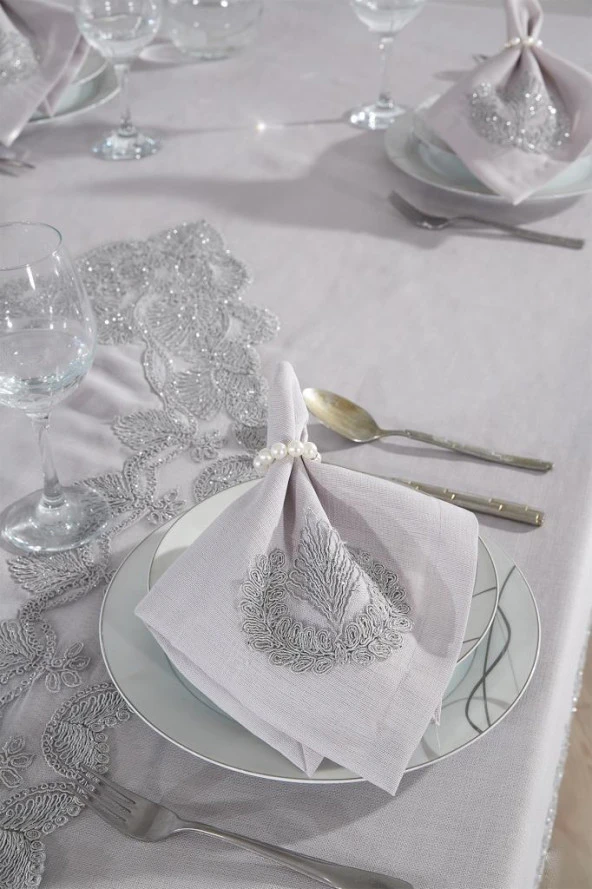 Midye Masa Örtüsü Takımı 18 Parça Gri - Resim 7