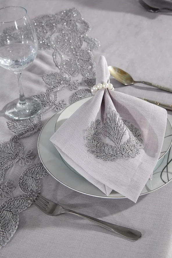 Midye Masa Örtüsü Takımı 18 Parça Gri - Resim 8