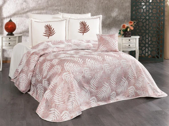 Palmiye 7 Parça Şönil Pike Takımı Krem - Bordo