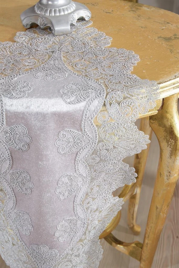 Fransız Güpürlü Kadife Royal Salon Takımı 5 Parça Gri - 8