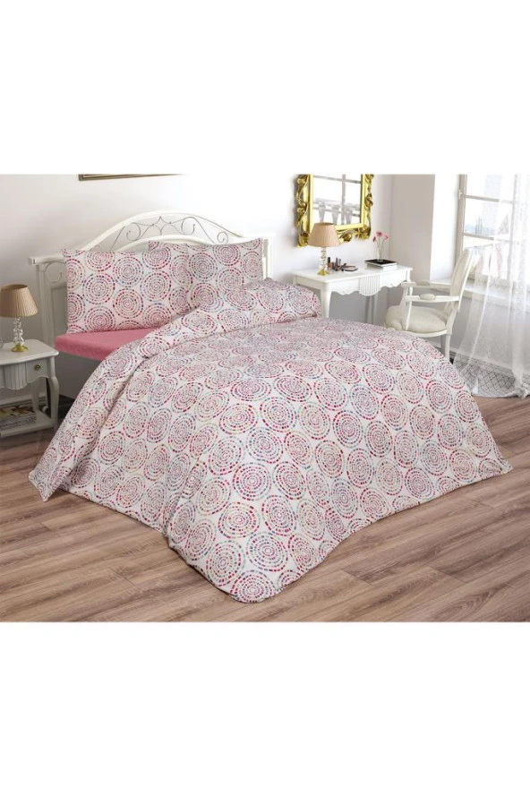 Çeyiz Diyarı Vivi Çift Kişilik Lastikli Çarşaflı Nevresim Takımı Kırmızı - Resim 2