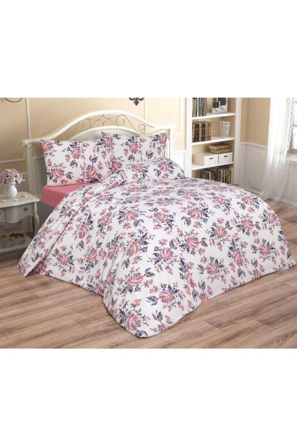 Çeyiz Diyarı Tasya Çift Kişilik Lastikli Çarşaflı Nevresim Takımı Pembe - Resim 2