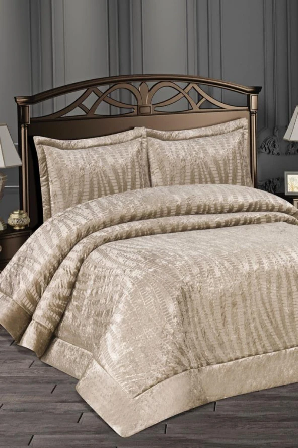 Arbel Jakarlı Kadife Çift Kişilik Yatak Örtüsü Cappucino ürün görseli