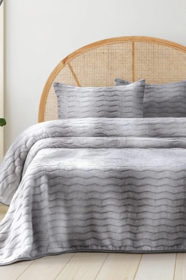 Dream Pelüş Çift Kişilik Yatak Örtüsü Gri ürün görseli