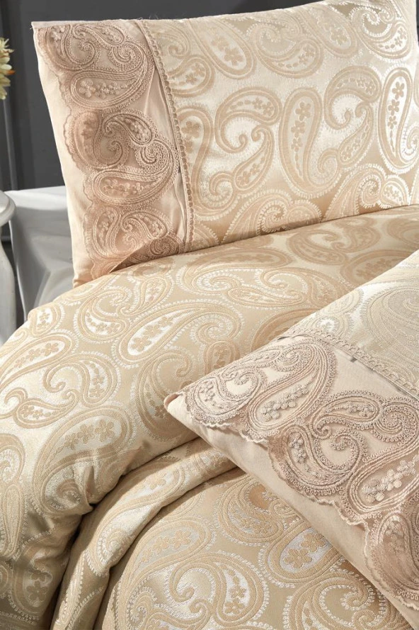 Çeyiz Diyarı Şal 3 Parça Çift Kişilik Yatak Örtüsü Bej - Resim 8