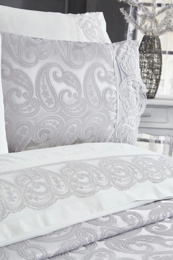 Çeyiz Diyarı Şal 7 Parça Gelin Seti Gri - Resim 3