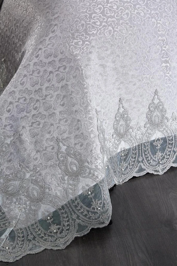 İlayda Fransız Güpürlü Brokar Pike Takımı Gri - Resim 3