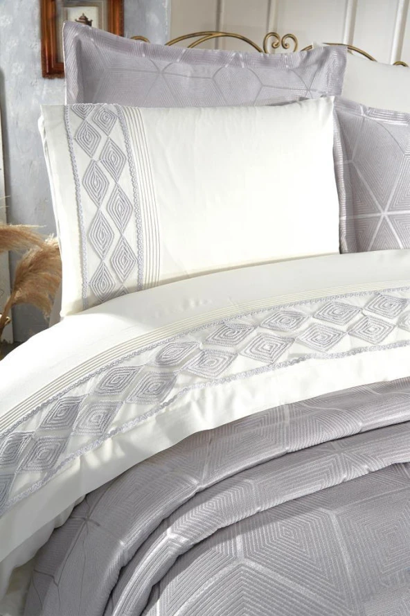 Çeyiz Diyarı Verona 7 Parça Gelin Seti Gri - Resim 6