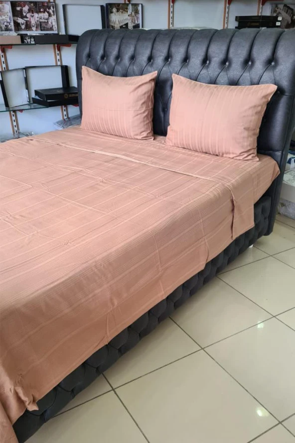Satin Kinox Armürlü Çift Kişilik Nevresim Takımı Kahverengi