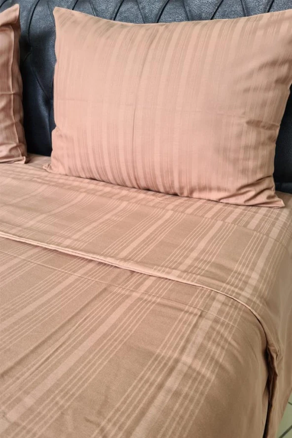 Satin Kinox Armürlü Çift Kişilik Nevresim Takımı Kahverengi - 3
