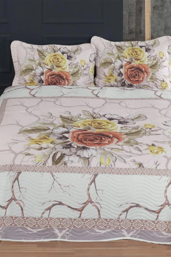 Levante Baskılı Kapitoneli Çift Kişilik Yatak Örtüsü Somon ürün görseli