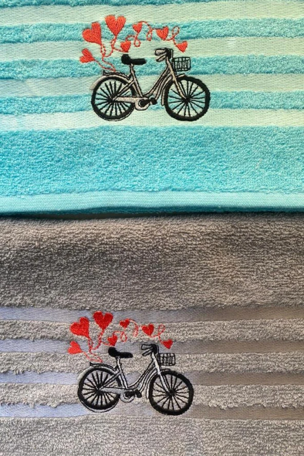 Happy Bicycle 4lü Nakışlı Çeyizlik Havlu Takımı - 4