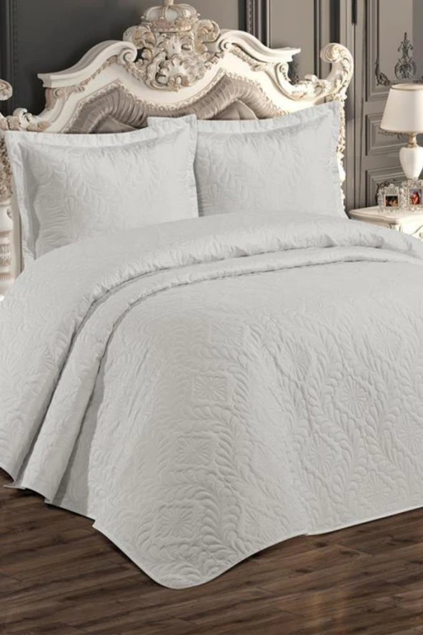 Ultrasonik Kapitoneli Ivory Çift Kişilik Yatak Örtüsü Krem - Resim 2