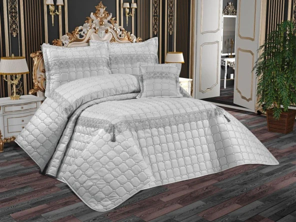 Tuba Çift Kişilik Kapitoneli Yatak Örtüsü Gri ürün görseli