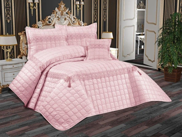 Tuba Çift Kişilik Kapitoneli Yatak Örtüsü Pudra ürün görseli