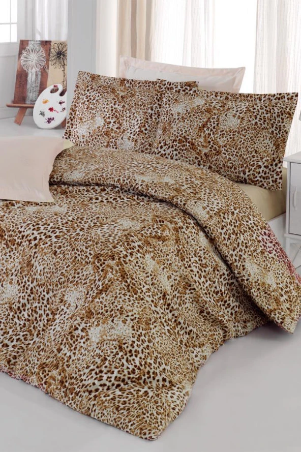 Çeyiz Diyarı Leopar Pamuk Saten Çift Kişilik Nevresim Takımı Kahve - 2