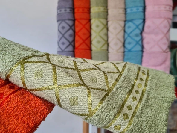 Baklava Desenli Jakarlı 6 lı El Yüz Havlu Takımı - 2